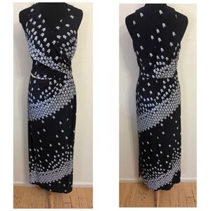 White House Black Market Black White Chevron Geometric Maxi Dress Size 10 Slit